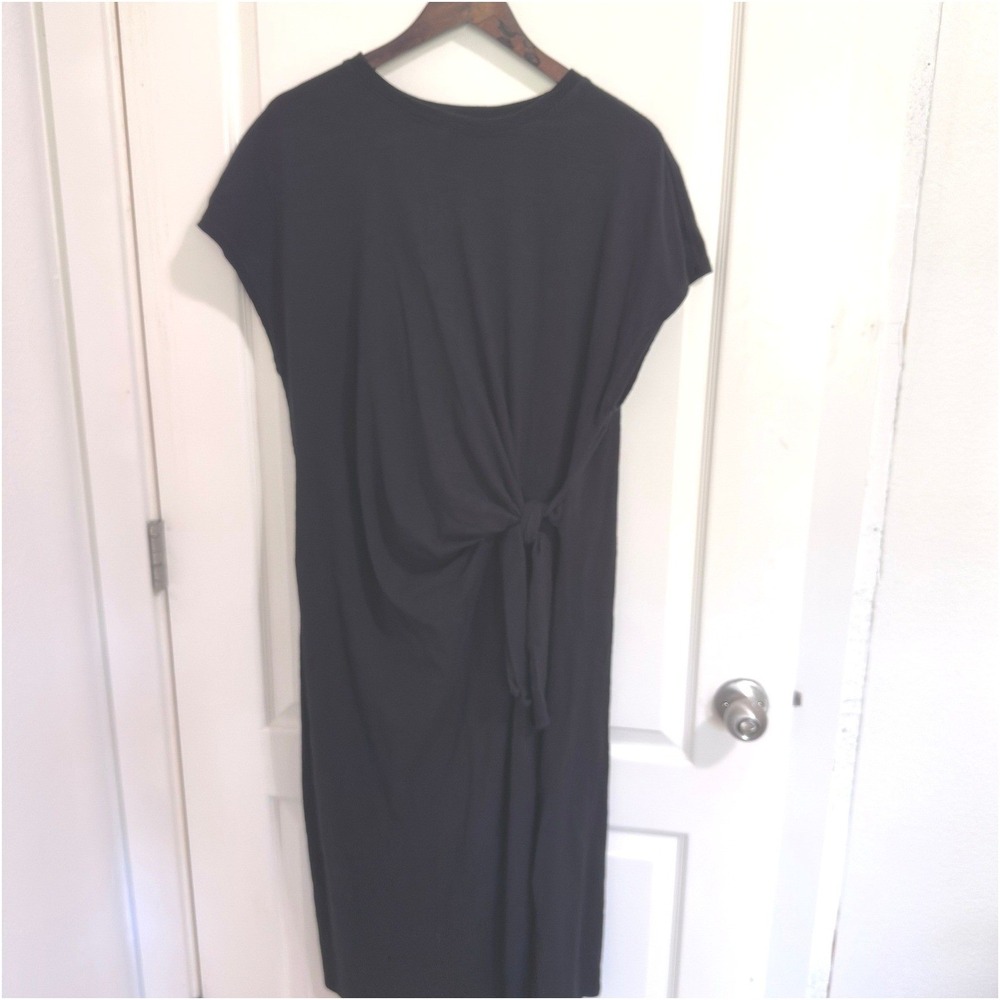 Sonoma Womens XXL 2XL Black Midi Dress Tie Front Pockets Cotton Blend